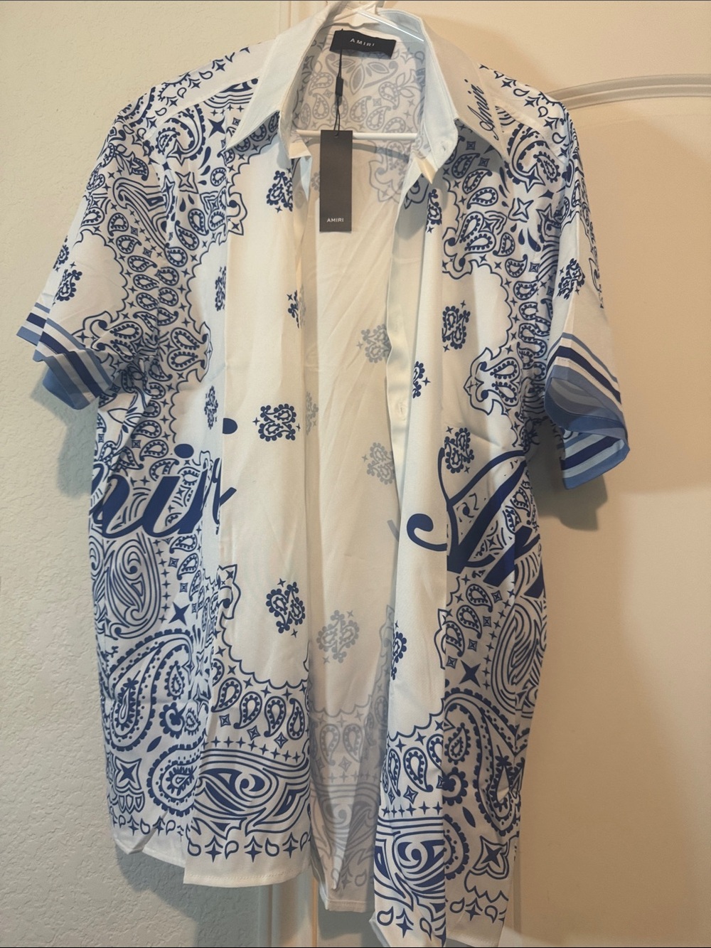 Amiri White and Blue Paisley Short Sleeve Shirt Jacket